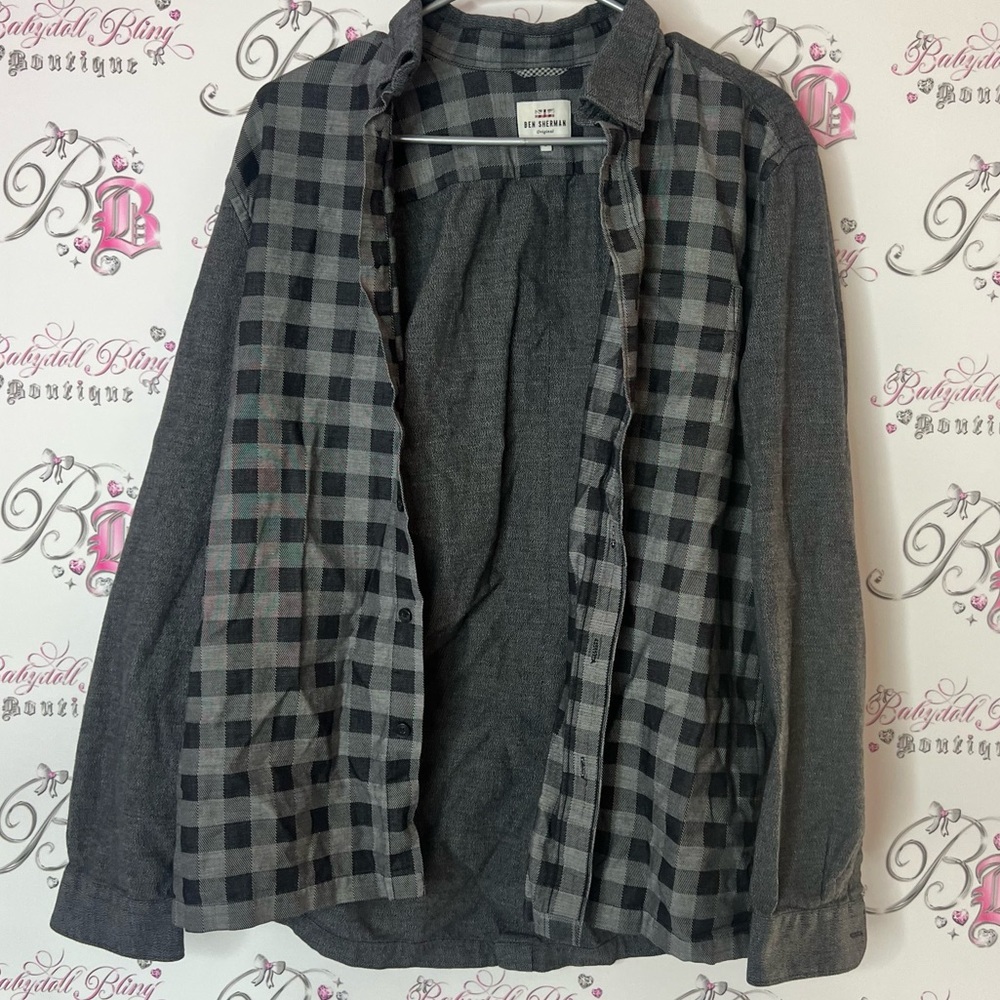 Ben Sherman button down shirt Men's Gray Checkered Jacket plaid
